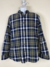 St John&#39;s Bay Men Size M Blue/Green Plaid Button Up Woven Shirt Long Sleeve - $7.36