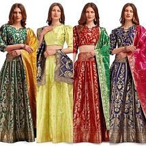 Womens Lehenga Choli &amp; Dupatta set Jacquard ethnic dress Free Size Semi-Stitched - £37.64 GBP