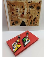 Painted wood earrings inspired by Miro Art. Geometrical dangle statment ... - £27.54 GBP