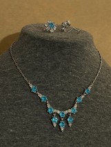 Vintage Blue and Silver Rhinestone Choker and Twist on Earring Set - £44.14 GBP