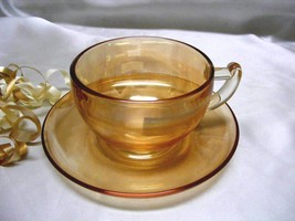 2022  Antique Jeannette Moderne Marigold Iridescent Cup N Saucer - $6.00