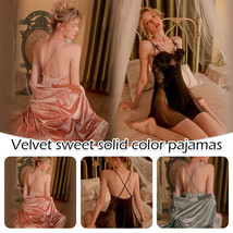Women Sexy Velvet Mesh Pajamas Backless Nightdress w Robe Babydoll Night... - £27.81 GBP