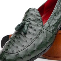 Aubiere Genuine Ostrich Quill Tassel Loafers Shoes Forest Green image 4