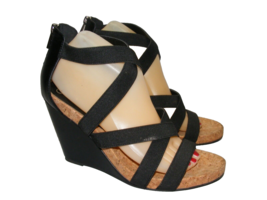 Jessica Simpson Women Size 9.5 M Black 3&quot; Wedge Heels Sandal Slides Zippers - £17.14 GBP