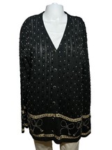 Eagles Eye Cardigan Sweater Women&#39;s Large Black Beaded Metallic Thread - £20.12 GBP