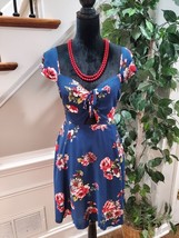 Xhilaration Women&#39;s Blue Floral Rayon V Neck Sleeveless Knee Length Dress Large - £22.01 GBP