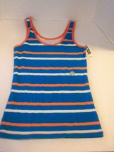 WOMEN&#39;S/JRS LILU STRETCHY RIBBED TANK TOP BLUE ATOLL PEACH WHITE STRIPES... - $11.99