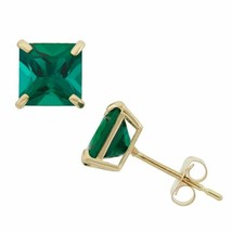 14K Solid Yellow Gold 1.00 Carat 4MM Princess Cut Emerald Stud Earrings - $82.28