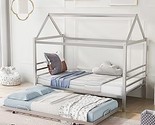 Merax Twin Size Metal House Shape Platform Bed with Trundle, Silver - $405.99