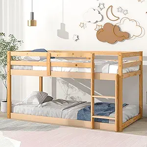 Twin Over Twin Bunk Bed with Safety Guardrail, Ladder for Kids Teens Spa... - $482.99