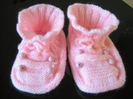 Big Girls Baby - Booties - pink - knitted Shower Gift for 0-12 month Unique pair - £19.88 GBP