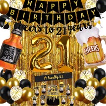 21St Birthday Decorations For Him, Happy Birthday Decorations Black And Gold 21  - £19.27 GBP