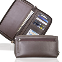 Genuine Leather Brown Checkbook Cover Credit Card Holder with RFID Blocking - £15.56 GBP