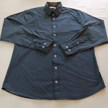 Nick Graham Stretch Modern Fit Men&#39;s Blue &amp; White Dot Button Up Shirt Sz... - $15.24
