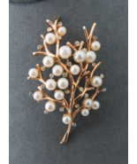 Vintage Trifari Tree Brooch Brilliant Gold Tone 2.75&quot; Faux Pearls and Rh... - £50.33 GBP