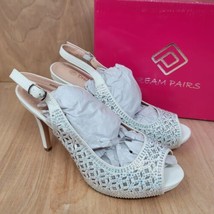 DREAM PAIRS Womens Invest Heels Size 7.5 M White Glitter Slingbacks - £34.78 GBP