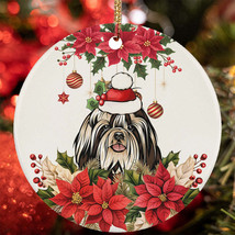 Merry Xmas Shih Tzu Dog Ornament Flower Wreath Christmas Gift Tree Decor Hanging - $15.79