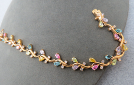 FAS Sterling Silver Tennis Bracelet Multicolor Gemstones Gold Vermeil  7.5&quot; Long - £47.16 GBP