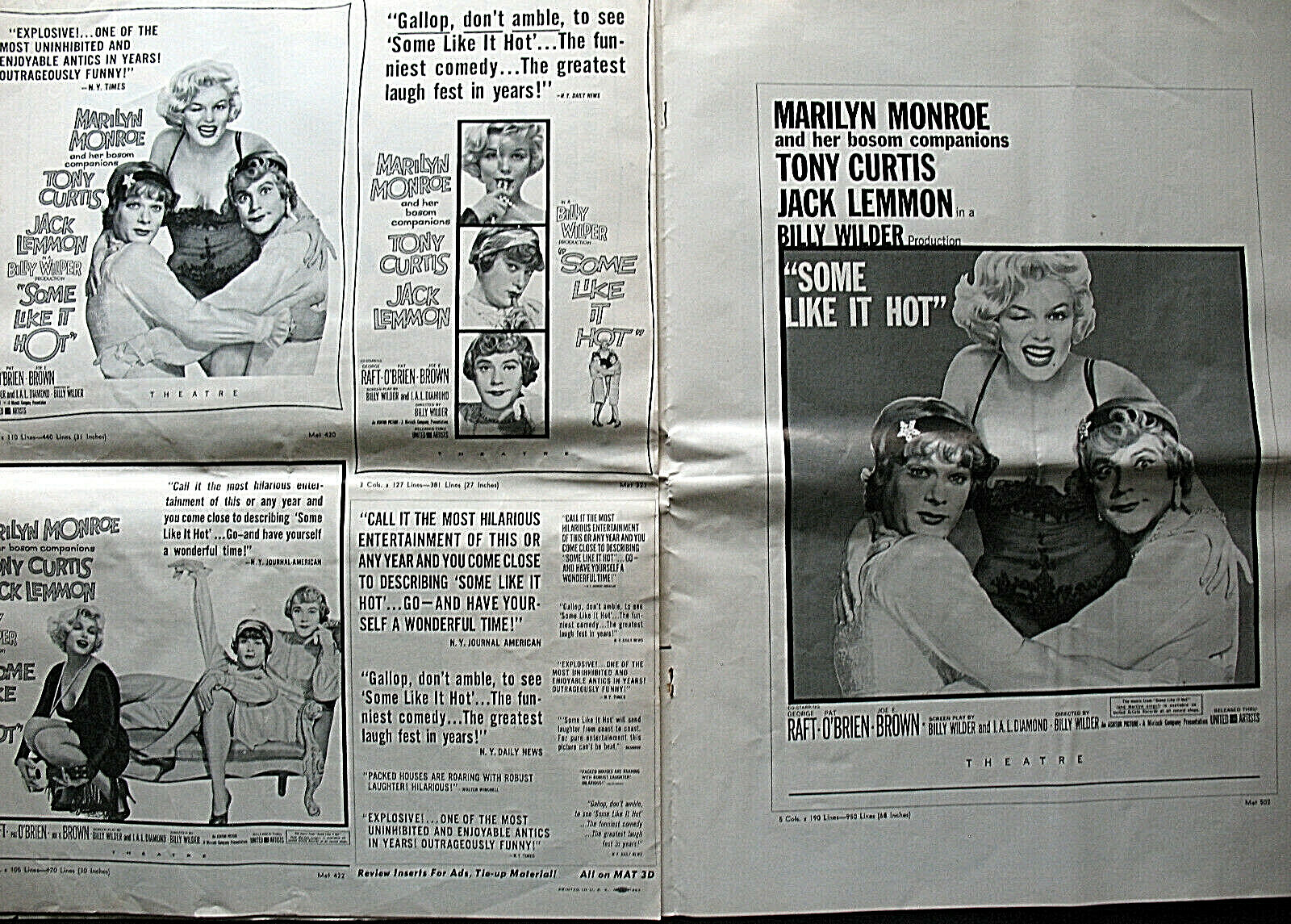 MARILYN MONROE:BILLY WILDER:DIR: (SOME LIKE IT HOT) ORIG,1959 MOVIE PRESSBOOK * Item image 8