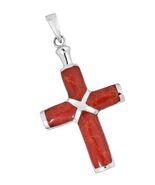 Christian Cross Reconstructed Red Coral Inlay .925 - $116.89