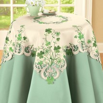 Embroidered TableCloth Irish Shamrock Cutouts St. Patricks Day Polyester Square - £20.78 GBP