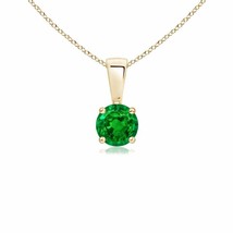 Authenticity Guarantee 
Angara Natural 4mm Emerald Pendant Necklace in 14K Ye... - £539.12 GBP