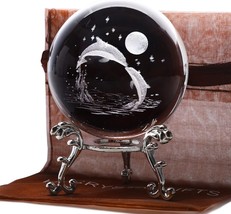 HDCRYSTALGIFTS 60mm Dolphins Crystal Decorative Ball 2.3&quot;D x 2.3&quot;W x 3.2&quot;H - $13.44