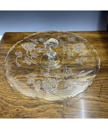 Heisey Rose Center Handle 14&quot; Serving Tray Etched Platter 1949-57 Crystal - $75.91 CAD