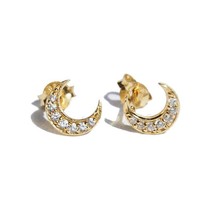 minimal jewelry crescent moon stud aaa cz stone delicate minimalist pure 100% 92 - £12.80 GBP