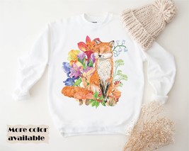 Cottagecore Fox Sweatshirt, Cottagecore Clothes, Botanical Forest Nature Sweater - £36.15 GBP