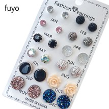 12 pairs/set Crystal Fashion Earrings Set Women Jewelry Accessories Piercing Bal - £10.59 GBP