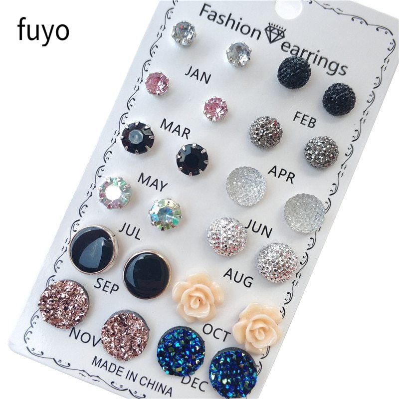 Primary image for 12 pairs/set Crystal Fashion Earrings Set Women Jewelry Accessories Piercing Bal