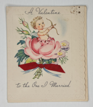 Vintage Valentines Day Card Baby Cupid In Flower - £4.78 GBP