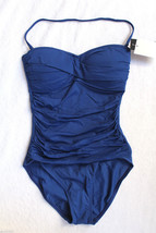 NWT La Blanca Sapphire Blue Ruched Convertible Halter Strapless Swim Suit 6 - £30.69 GBP