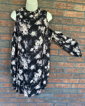 Black Cold Shoulder Dress Small Choker Neck Open Back Floral Pattern Tre... - £4.55 GBP