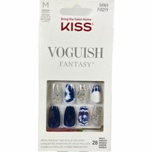 NEW Kiss Nails Voguish Fantasy Press Glue Manicure Medium Coffin Blue Tie Dye - £13.47 GBP