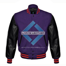 Premium Baseball Letterman Varsity Wool Jacket &amp; black Genuine Leather S... - $92.06
