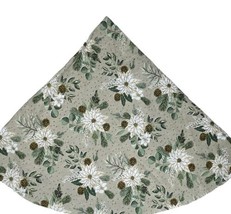 The Farmhouse Tablecloth 70” Round White Poinsettia Pinecones Tan Cotton... - $17.47