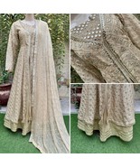 Pakistani Beige double Long Maxi Style Embroidered Sequins Chiffon Dress... - $167.31