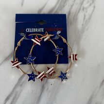 American Patriotic USA Flag Hoop Sparkle Earrings 4th of July Independen... - $6.36