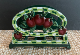 Vintage Metal Napkin Holder Cast Iron Hand Painted Apples Orchard Cottag... - $24.72