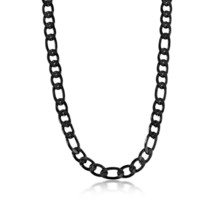 Steel 8mm Textured Figaro Chain Necklace - Black Plated - £70.01 GBP