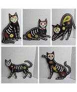 5 pcs Halloween Decorations Yard Stakes Signs Sugar Skull Cats Glow In T... - £10.10 GBP