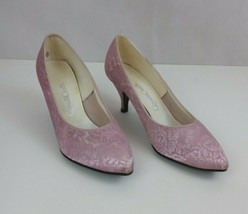Vintage 70s Quality Craft Pink Floral High Heel Shoes Size 5H - £23.24 GBP