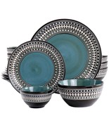 Elama Blue Sage 16 Piece Double Bowl Stoneware Dinnerware Set in Blue - $150.55 CAD