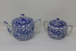 Morimura Noritake Blue White Phoenix Individual Teapot and Sugar Bowl - $49.99