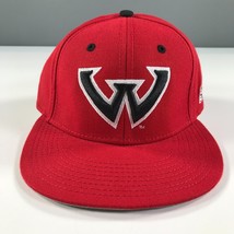 Wayne State University Fitted Hat Size 7 Red Black Logo Flat Brim The Game - £8.35 GBP