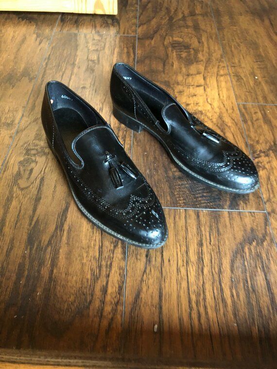 Men's Black Tassel Loafer Slip On Wing Tip Brogue Toe Real Leather Shoes US 7-16
