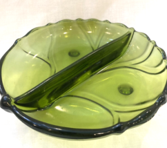 Vintage Green Glass Divided Serving Dish, Mid-Century - $14.24