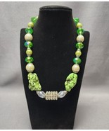 Southwestern Beaded Necklace Chunky Faux Green Turquoise Faceted Rhinest... - £15.64 GBP